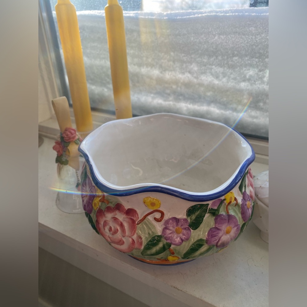 Casual Hand Painted Floral Ceramic Bowl Decorative Multicolor Glossy Catch All